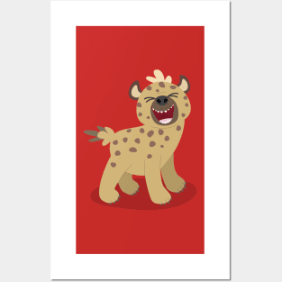 Cute funny hyena laughing cartoon illustration Posters and Art